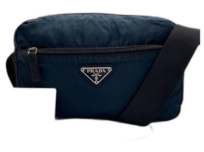 Bolsa transversal de nylon azul marinho com logo Prada Sport