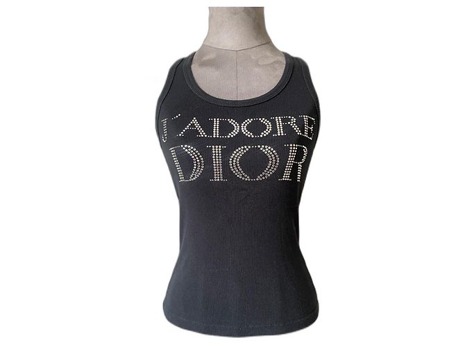 Dior Canotta J’adore Dior Nera in Cotone con Strass Nero