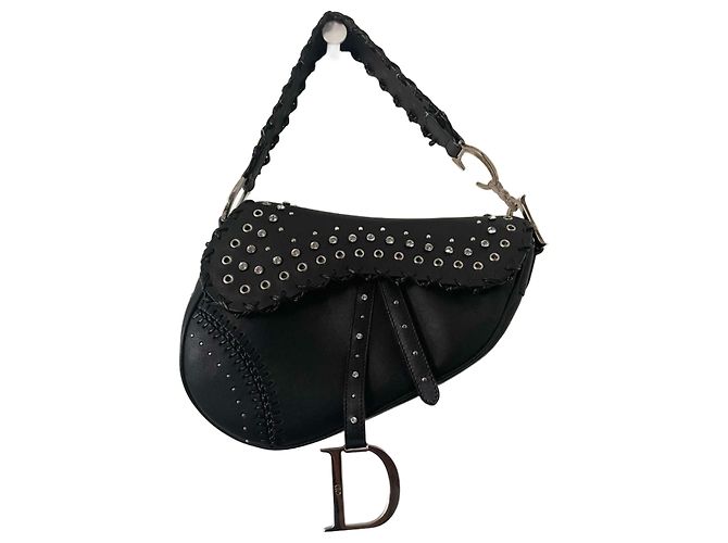 Borsa Saddle Christian Dior in pelle nera Nero
