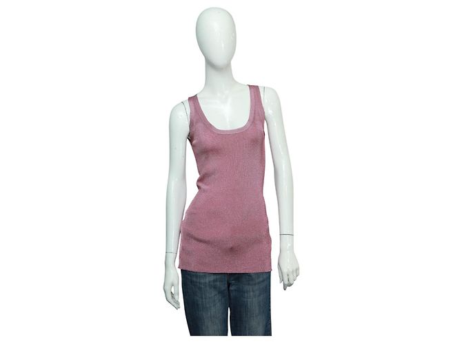 Gucci  Sleeveless Sweater V-neck Cami Top Metallic Fuschia Viacose Polyester S Pink