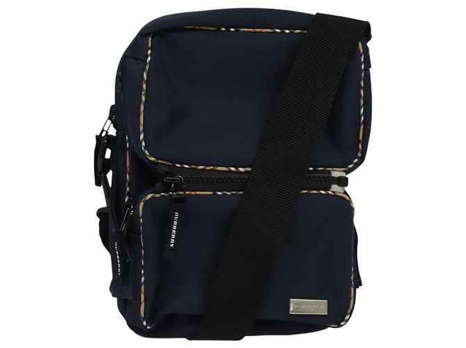 Burberry Schultertasche aus Nylon in Marineblau Auth BA827