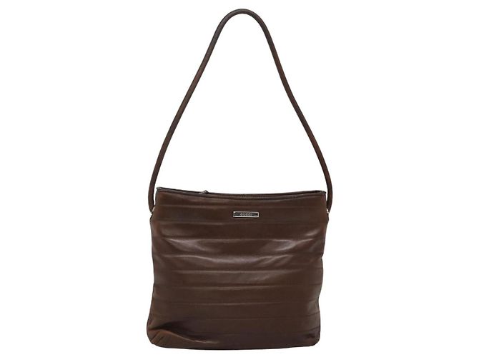 Bolsa Tote de couro marrom GUCCI Auth bs23937