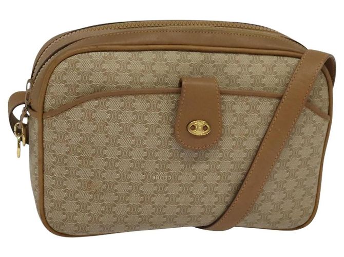 Céline CELINE Macadam Canvas Schultertasche Beige Auth BA958