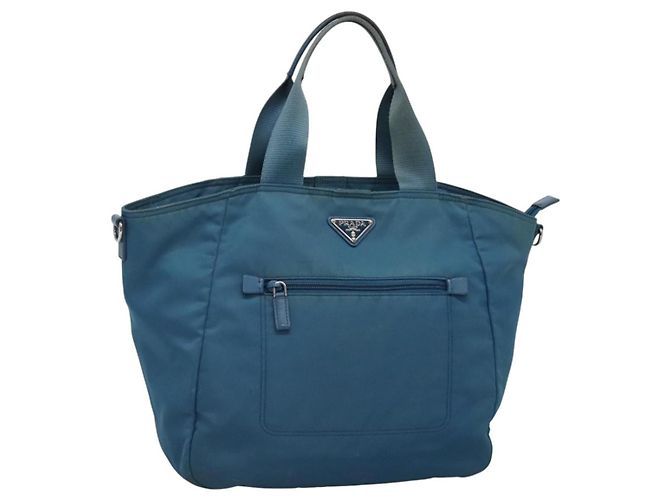 PRADA Borsa a mano in nylon blu Auth MY446