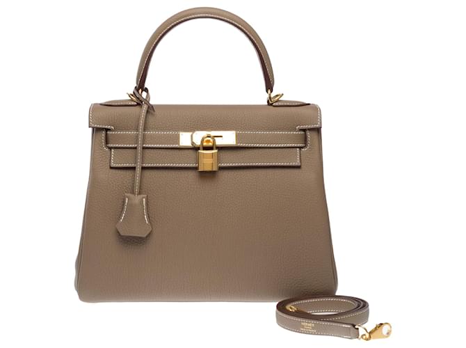 Hermès HERMES Kelly 28 Bag in Etoupe Leather - 102604 Taupe  ref.2128236