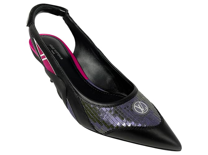 Louis Vuitton Black / Pink Calfskin Sequin Archlight Slingback Pumps Leather  ref.2128263
