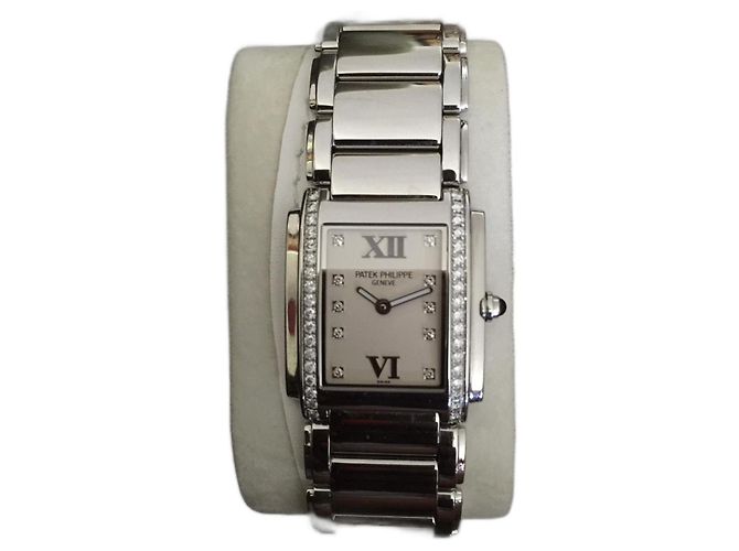 Relógio Patek Philippe em aço com diamantes Prata