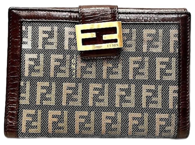 Fendi Zucchino Bifold Wallet Brown Cloth  ref.2128507