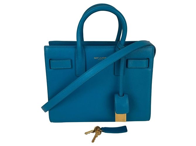 Bolsa transversal de couro azul Sac De Jour da Saint Laurent