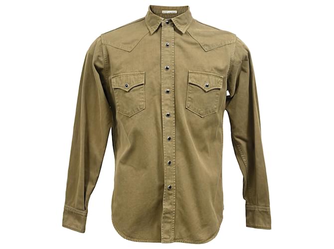  Saint Laurent Button-Down Shirt with Pockets in Olive Cotton Green Olive green  ref.2128640