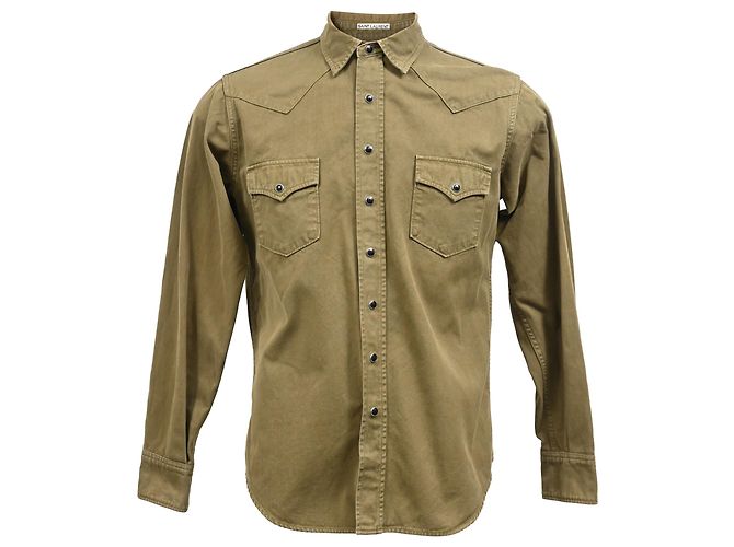 Saint Laurent Button-Down-Hemd mit Taschen aus olivgrüner Baumwolle