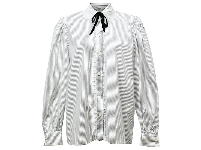 Blusa de algodón blanco a rayas con encaje de Alessandra Rich