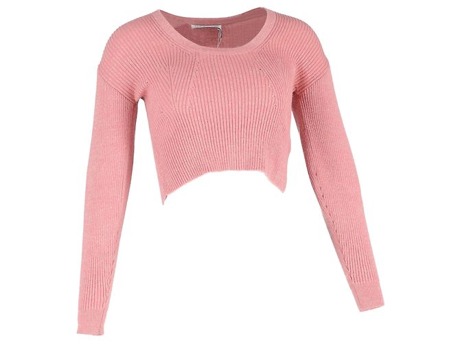Self portrait Rippstrick-Cropped-Pullover aus rosa Wolle von Self-Portrait Braun Pink