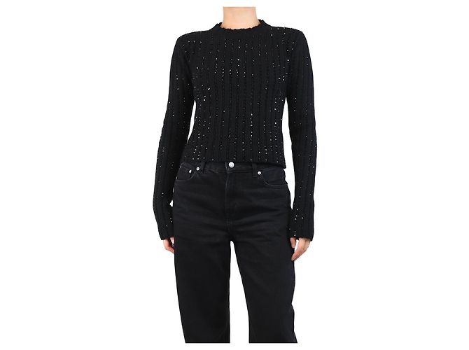 Anthony Vaccarello Schwarzer Strickpullover aus Swarovski-Kristall - Größe S