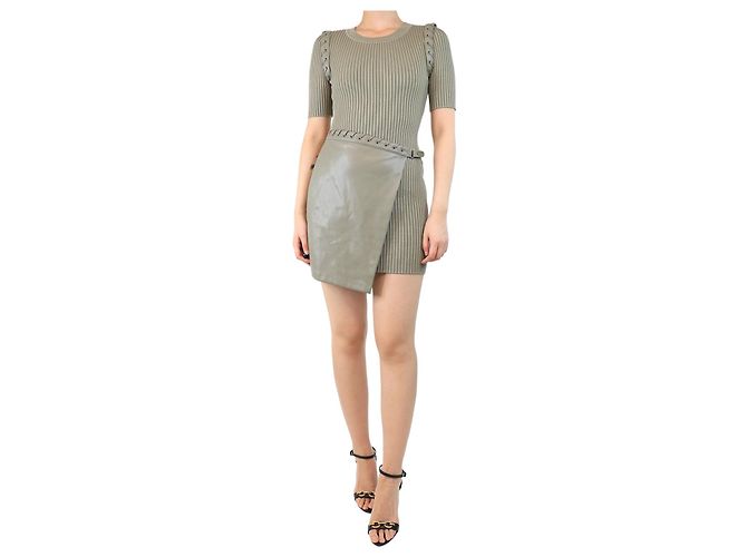 Jonathan Simkhai Olive green ribbed leather mini dress - size S