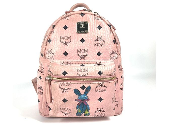 MCM Visetos Logo Backpack in Pink Leather