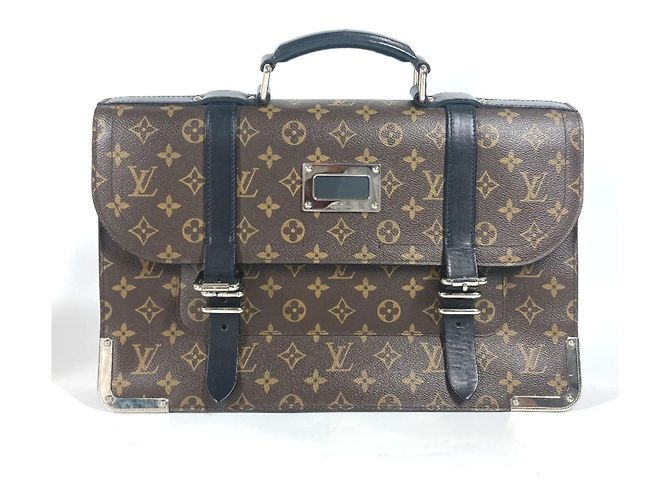 Louis Vuitton Monogram Macassar Rally Briefcase Brown Black
