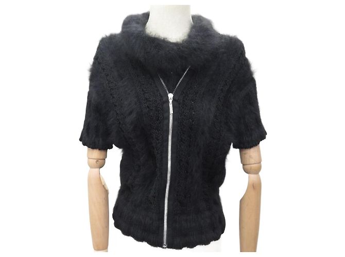 NUEVO SUÉTER CHANEL CON CREMALLERA P33519 EN LANA DE ANGORA NEGRA TAMAÑO 36 SUDADERA NEGRA Negro