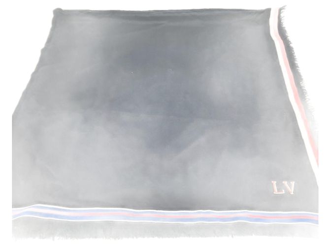 Louis Vuitton Navy Wool Silk Shawl Navy blue