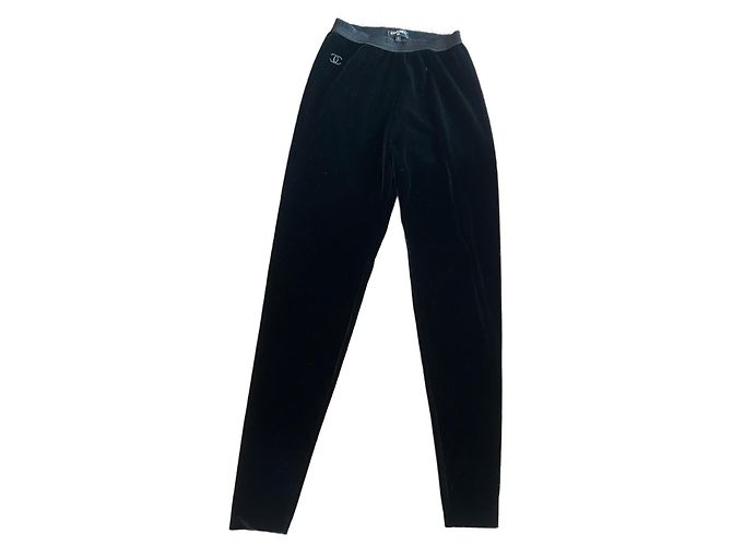 Chanel Samtleggings Schwarz