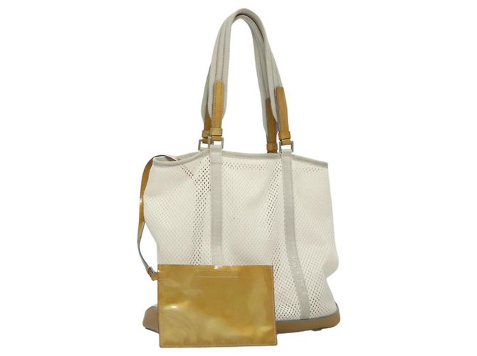 PRADA Shoulder Bag Nylon White Silver Auth hk2408 Silvery
