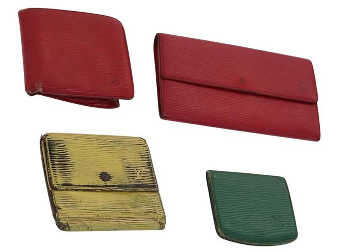 LOUIS VUITTON Cartera Epi 4Set Verde Rojo Amarillo LV Auth BA640 Roja