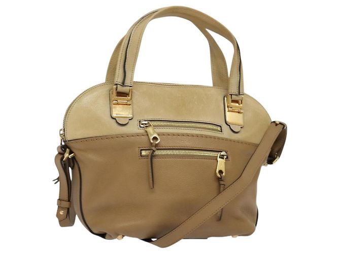 Chloé Bolsa de mão de couro Chloe Angie 2 vias marrom Auth sw210