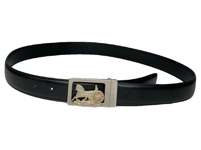 Céline Celine Triomphe Black Leather Belt