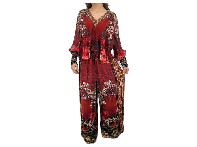 Camilla pantalons larges en soie imprimée Noir Rouge Multicolore Jaune Blanc cassé Bleu clair Bijouterie dorée