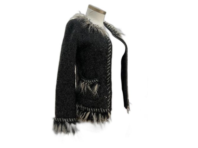Giacca Chanel con zip in alpaca e cashmere bianca e grigia Bianco Grigio