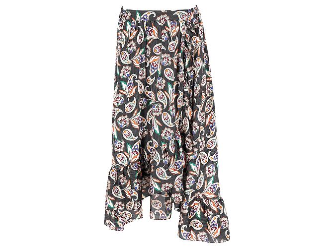 Maje Paisley Print Ruffled Midi Skirt in Multicolor Polyester Multiple colors