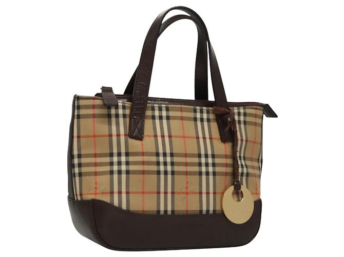 Bolsa de mão em canvas bege com estampa Nova Check da BURBERRY Auth sw226