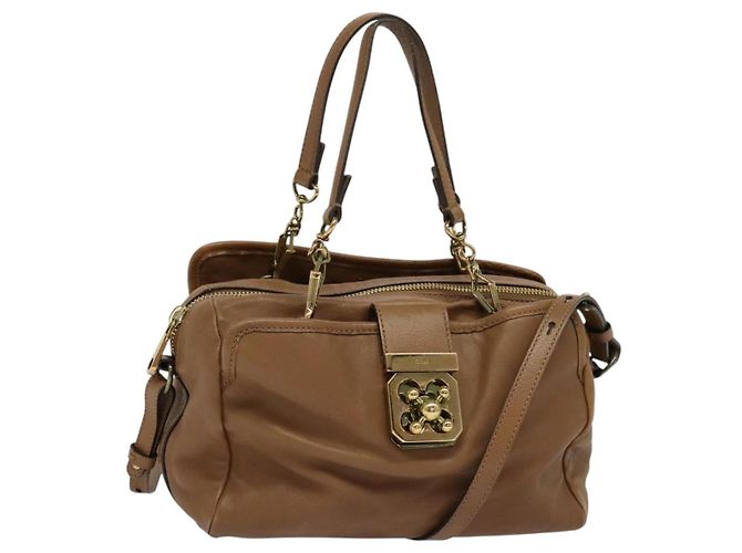 Chloé Chloe Hand Bag Leather 2way Brown Gold Auth BA1004 Golden