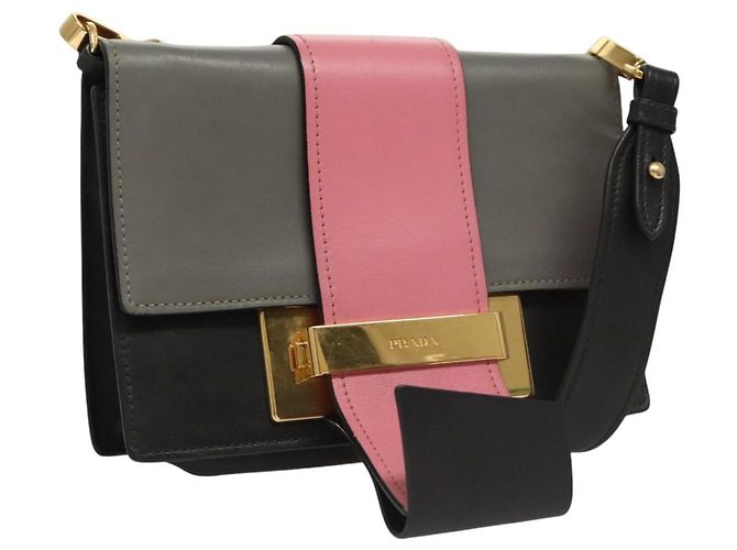 PRADA Borsa a Spalla con Catena in Pelle Grigia Oro Auth bs23951 Marrone D'oro
