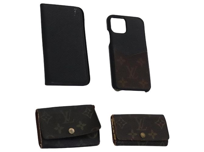 LOUIS VUITTON Monogram Epi Key Case 4Set Noir LV Auth BA641 Black