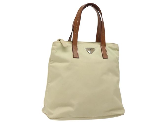 PRADA Borsa a mano in nylon bianco argento Auth hk2411