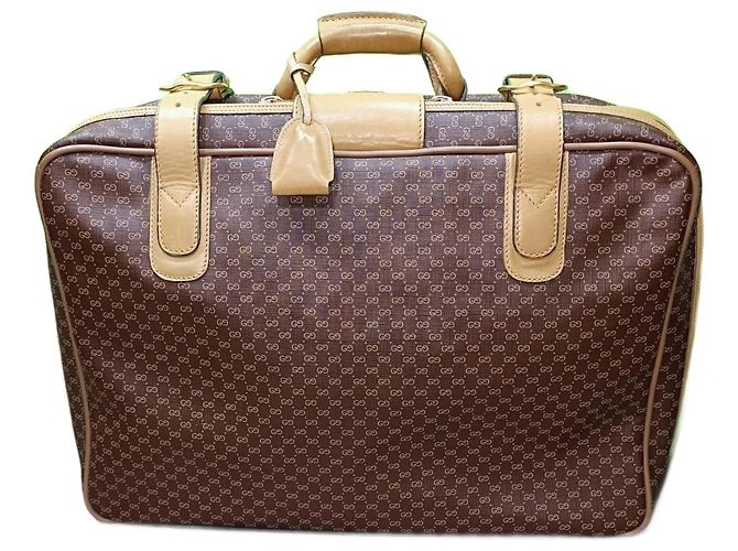 Mala Gucci Micro GG Castanho Couro e Tecido Marrom