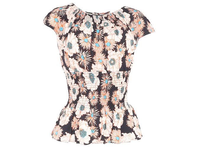 Prada Floral Printed Shirred Blouse in Multicolor Viscose Multiple colors