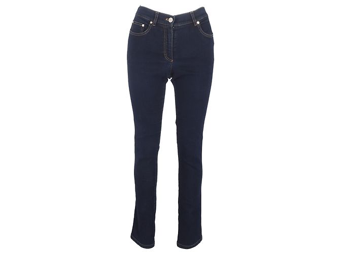 Escada High-Rise Slim-Fit Jeans in Blue Cotton Denim