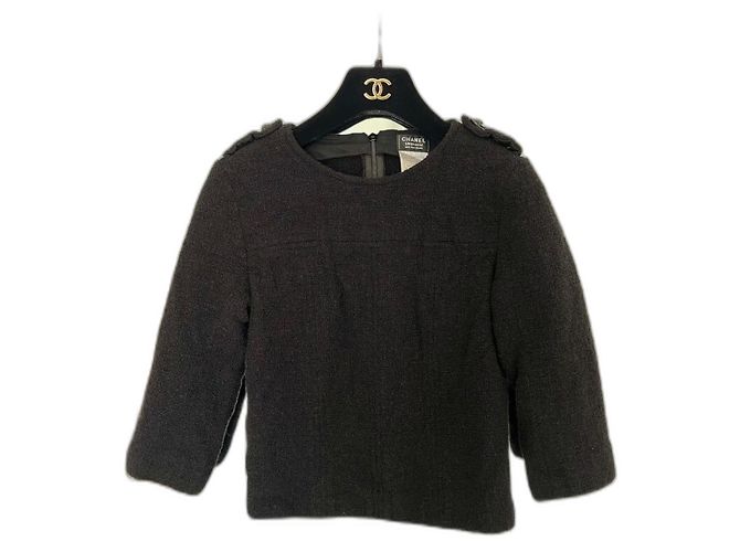 Cambon Chanel Top aus schwarzem Tweed
