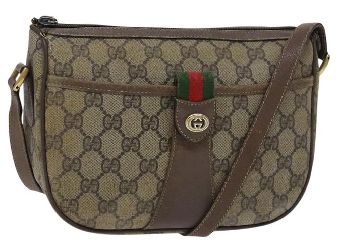 GUCCI GG Supreme Web Sherry Line Bolsa PVC Bege Verde Vermelho 89 02 032 Auth EC919