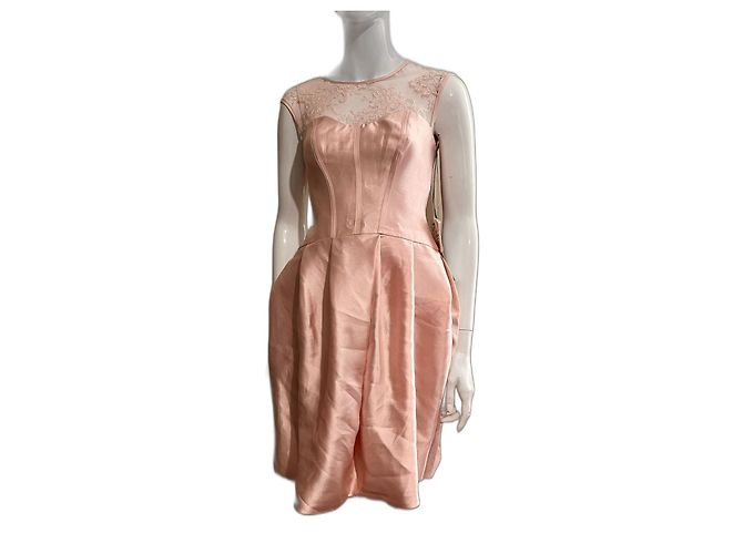 Vera Wang Vestido de corpete de renda e cetim Rosa