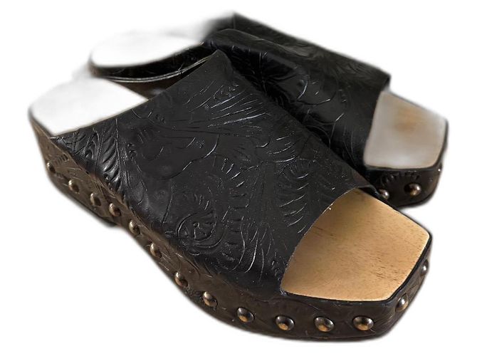 Sabot Robert Clergerie Mia Pelle Nera Legno Nero Beige