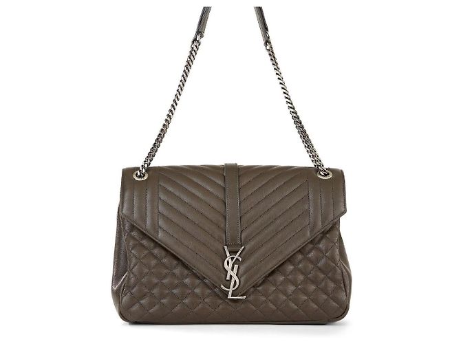 Collège Bolsa Saint Laurent em couro de cabra matelassado marrom