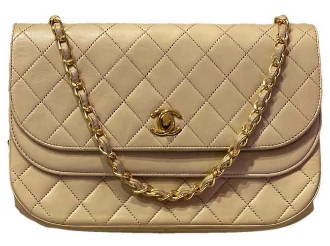 Timeless Chanel Double Flap Lambskin Handbag Beige