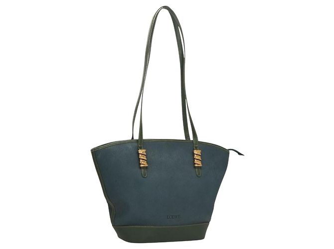 LOEWE Velazquez Borsa a Spalla Pelle Blu Oro Auth MY227 D'oro