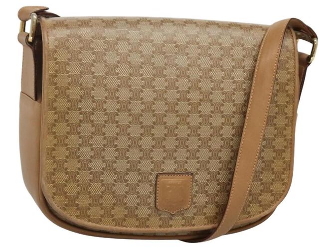 Céline Bolsa de ombro em lona Macadam bege Auth BA971