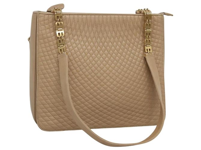 BALLY Bolsa de Ombro Matelassada de Couro Bege Dourado Auth BA814