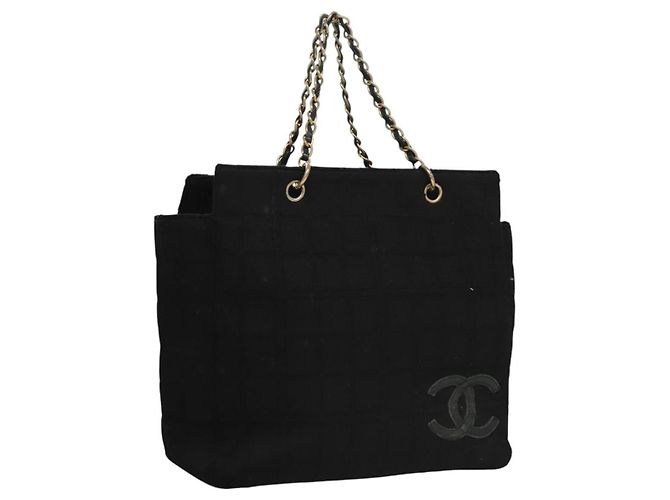 CHANEL Chain Hand Bag Cotton Black Gold CC Auth bs23972 Golden