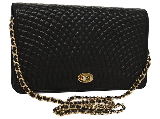 Borsa a spalla BALLY in pelle nera e oro Auth EC1031 Nero D'oro 